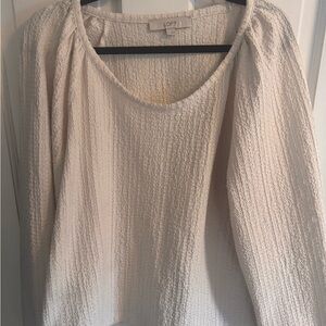 LOFT Ivory Textured Scoop Neck Long Sleeve Blouse